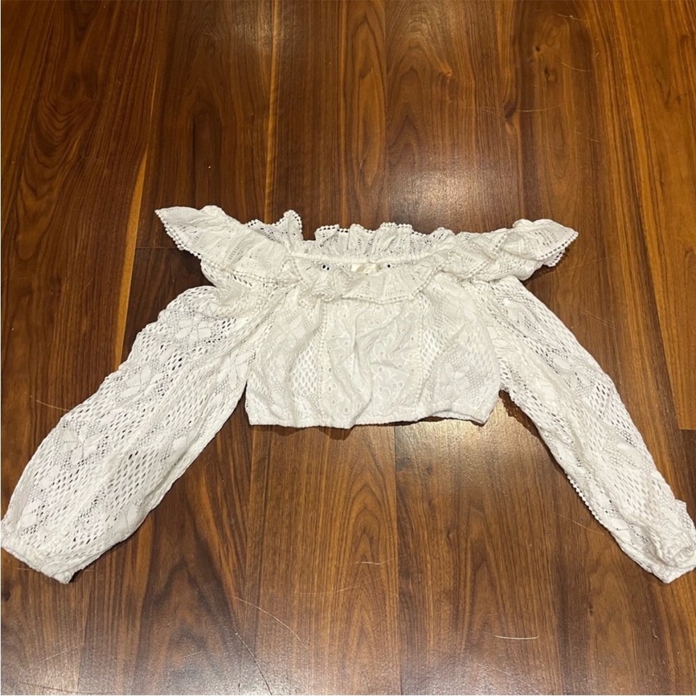 RARE LoveShackFancy S Lace Off-Shoulder Top